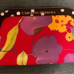 Carolina Herrera Red and Purple Floral Cosmetic Bag